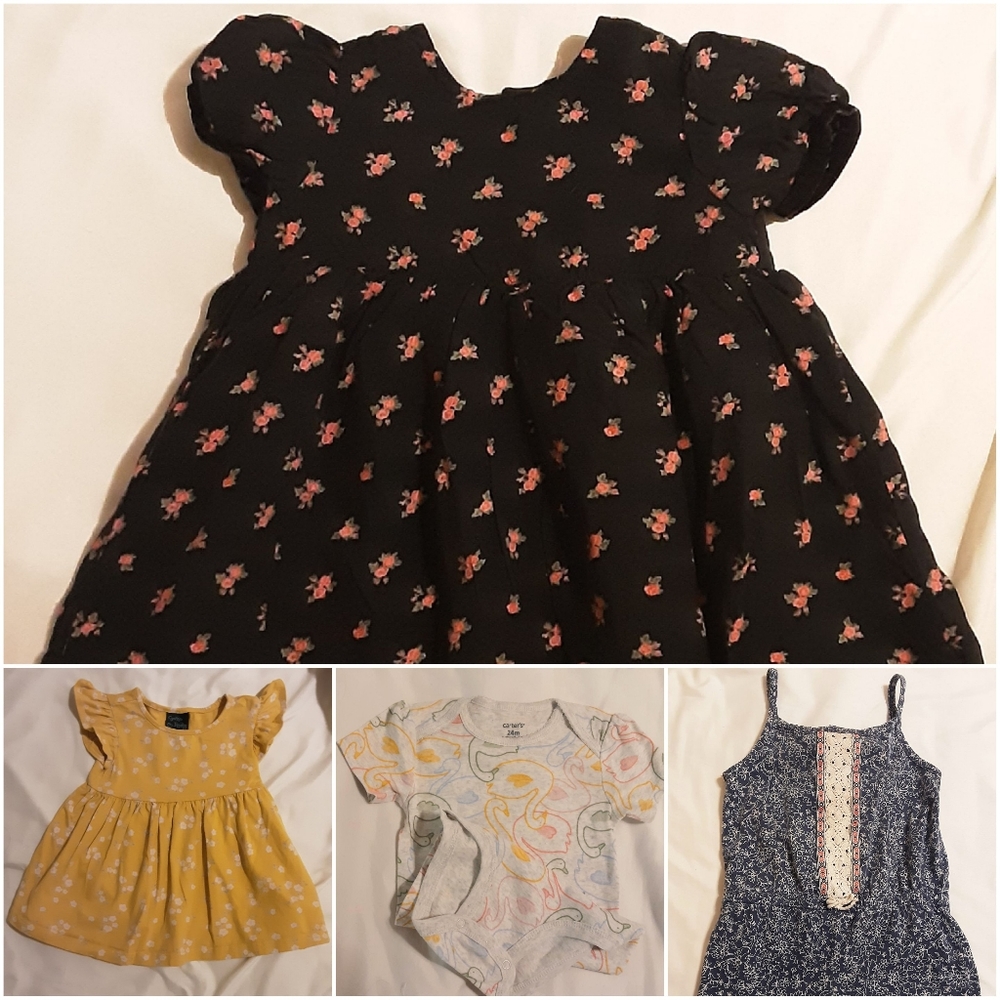 LOT of 4 items: Old Navy dress, Rowley top, Vintage sunsuit, New Onesie